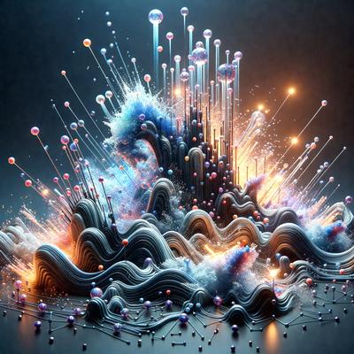 The primary subject of the image is a 3D digital artwork featuring a large, colorful, and intricate design. The setting is a black background, which contrasts with the vibrant colors and patterns of the artwork. The visual style is a combination of digital art and illustration, creating a unique and captivating piece. The colors and mood of the image are lively and energetic, with a focus on the artwork's striking patterns and shapes.